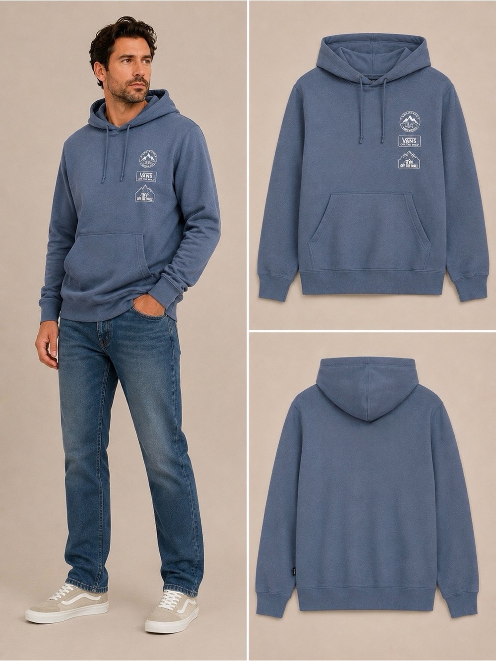 Vans Sun Peak Off The Wall Mountain Embroidered Hoodie Blue - Small